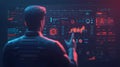 AI-generated Man Analyzing Futuristic Data Dashboard Royalty Free Stock Photo