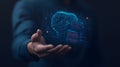 AI-generated Man Holding Digital Brain Network Hologram Royalty Free Stock Photo