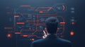 AI-generated Man Interacting with Futuristic Data Network Interface Royalty Free Stock Photo