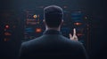 AI-generated Man Interacting With Futuristic Digital Data Screen Royalty Free Stock Photo