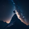 Ai generated a man standing on the peak of a mountain gazing at the starry night sky