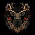 Elk mandala on a black background. Generative AI.