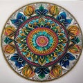 AI generated mandala style artwork depicting vividly colored designs on a white background