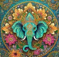 AI generated mandala style artwork of an elephant head on a colourful backdrop