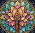 AI generated mandala style intricate artwork on a vivid background