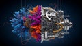 AI-generated Mechanical Engine with Vibrant Floral Elements Royalty Free Stock Photo