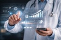 AI generated medical professional analyzing healthcare data through digital interface with charts trends and performance Royalty Free Stock Photo
