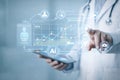 AI generated medical professional using tablet with artificial intelligence healthcare analytics interface showing patient data Royalty Free Stock Photo