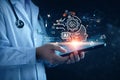AI generated medical professional using tablet with artificial intelligence interface for healthcare analytics clinical decision Royalty Free Stock Photo