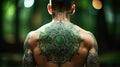 AI Generated Meditator with Light Green and Black Mandala Tattoo on His Back