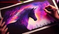 Majestic Neon Watercolor Unicorn, Made with Generative AI