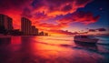 Surreal Sunset in Waikiki, Honolulu, Hawaii, and Made with Generative AI Royalty Free Stock Photo