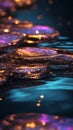 Mesmerizing Neon Galaxy Reflection on Glimmering Water Surface.