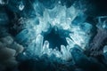 AI-generated mesmerizing view of blue crystals forming a natural cave ceiling