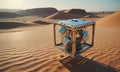 A metal box is sitting in the middle of a desert. Royalty Free Stock Photo