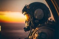 AI generated military man looking through airplane window