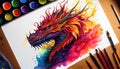 Fiery Dragon Illustration, Made with Generative AI