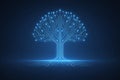 AI generated minimal blue digital tree built from circuit lines and glowing data nodes representing artificial intelligence data Royalty Free Stock Photo