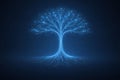 AI generated minimal blue digital tree built from glowing lines and data nodes representing artificial intelligence digital Royalty Free Stock Photo