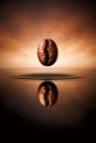 Floating Coffee Bean With Perfect Reflection In Minimal Warm Studio Atmosphere Royalty Free Stock Photo