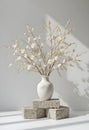 Minimal Spring Branches In White Vase With Soft Natural Light Shadows Royalty Free Stock Photo