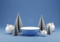 AI generated. Minimalist Winter Holiday Scene with Blue Bowl and Silver Decorations Royalty Free Stock Photo