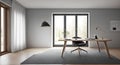 Ai generated a minimalist workspace with natural light and simple furniture