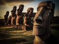 AI-Generated Moai Statues at Sunrise, Easter Island Royalty Free Stock Photo