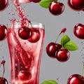 AI generated mocktail of red juicy cherries with cherries on a grey background