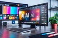 Modern AI digital interface on a desktop, symbolizing advanced technology, innovation, and dynamic digital transformation in a