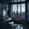 Ai generated a modern bathroom with a stunning view of the city skyline Royalty Free Stock Photo