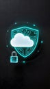 VPN Cloud Security Shield Illustration with Lock Icon on Dark Background Royalty Free Stock Photo