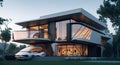 Ai generated modern home with a sleek car parked in the driveway