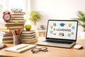Modern Home Workspace With Laptop Showing E Learning And Study Materials Royalty Free Stock Photo