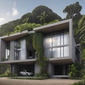 Ai generated a modern house with a car parked in the driveway