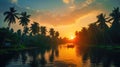 AI Generated Morning Serenity Sunrise over Kerala\'s Backwaters