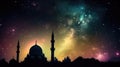 AI generated Mosque against the colorful starry sky background