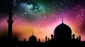 AI generated Mosque against the colorful starry sky background