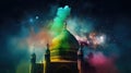AI generated Mosque against the colorful starry sky background