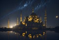 Ai generated a mosque building with illuminated spires at night