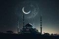 AI generated mosque under crescent moon