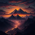 AI generated mountain landscape at sunset Royalty Free Stock Photo