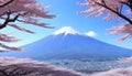 a mountain with sakura flowers on it Royalty Free Stock Photo