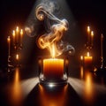 AI generated multiple candles lit with flames and emitting smokes Royalty Free Stock Photo