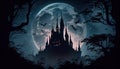 Disney Castle, Dark Forest, Made with Generative AI