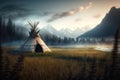 AI generated Native Indian reservation, traditional dwelling