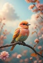 Delicate Spring Bird Sitting On Flowering Branch With Soft Bokeh Background Royalty Free Stock Photo
