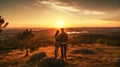 AI Generated Nature Romance Couple Magical Sunset Kiss on the Hill