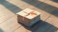 AI-generated Stack of Letters Tied with Ribbon on Wooden Floor, Sunlight Streaming Through Window Royalty Free Stock Photo