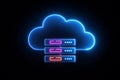 AI generated neon cloud icon with stacked servers representing cloud computing data storage hosting cybersecurity and scalable Royalty Free Stock Photo